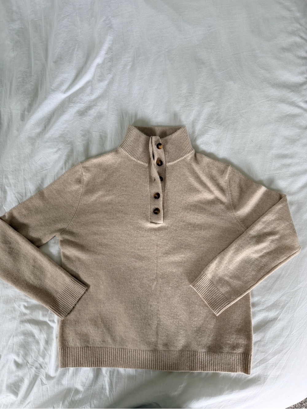 Alice Walk 100% Cashmere Button Collar Sweater Oatmeal Size M